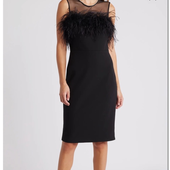 Eliza J Black Feathered Bodice Midi Dress - Picture 1 of 15